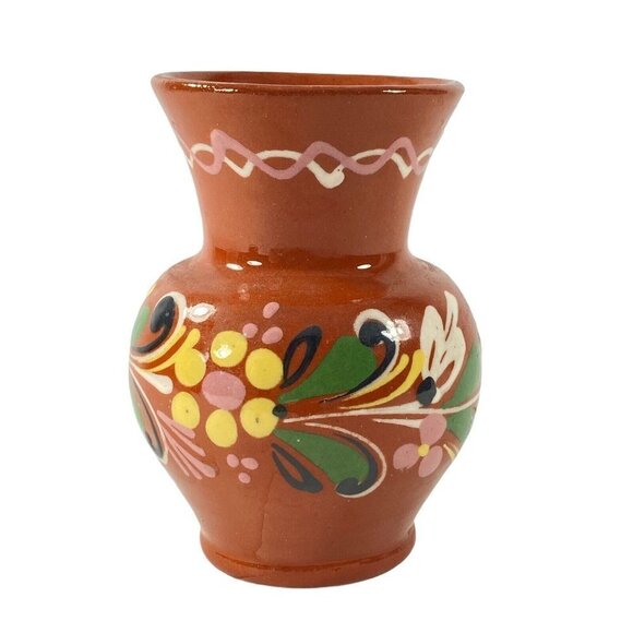 Vintage Hungary Pottery Vase 4”T 2.5”W Studio Art Pottery Flower Deco Redware - Picture 2 of 12